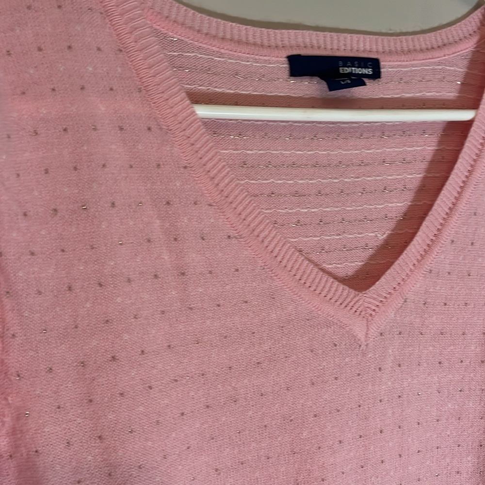 Basic Editions Pink Sweater- Gold Sparkle details throughout Large - Picture 7 of 9